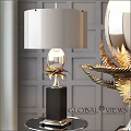 Elegant Table Lamp With Golden Leaf Design Black Base And White Shade 3d model
