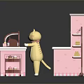 Adorable pink dessert shop with counter display shelves bear doll and desserts