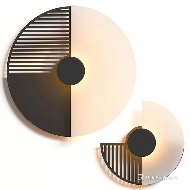 Modern Circular Wall Lamps With Metal Stripes Two Tone Sections And Warm Light 3d model 