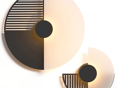 Modern Circular Wall Lamps With Metal Stripes Two Tone Sections And Warm Light 3d model