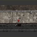 Urban Scene Construction Model With Brick Wall Metal Pipes And Red Fire Hydrant