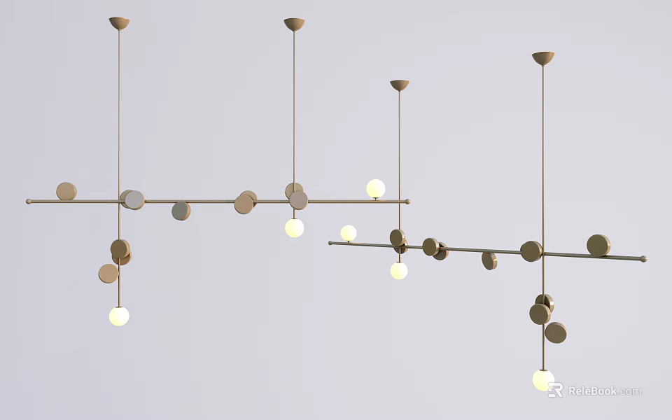 Modern Linear Pendant Lighting With Spherical Bulbs And Metallic Frame Design 3d model