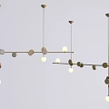 Modern Linear Pendant Lighting With Spherical Bulbs And Metallic Frame Design 3d model