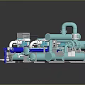 Industrial Mechanical Equipment System With Blue Light Blue Pipes And Machinery Components
