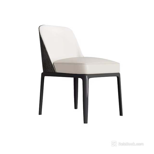 Modern Dining Chair With White Upholstered Seat And Black Wooden Legs 3d model 