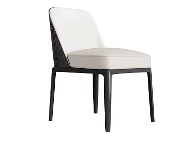 Modern Dining Chair With White Upholstered Seat And Black Wooden Legs 3d model