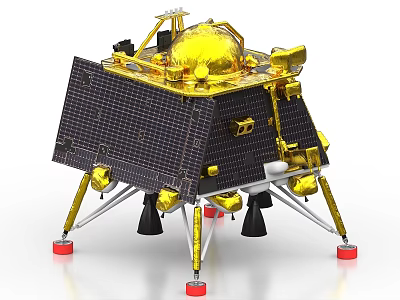 Lunar Lander With Golden Dome Black Frame And Red Base Supports 3d model