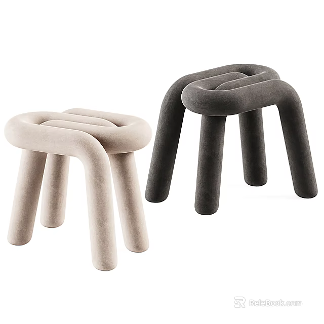 Modern Curved Sofa Stools with Plush Upholstery in Light Beige and Dark Gray Design 3d model 