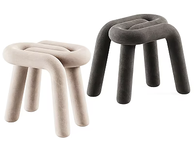 Modern Curved Sofa Stools with Plush Upholstery in Light Beige and Dark Gray Design 3d model