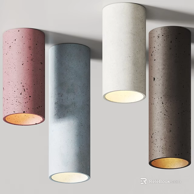 Cylindrical Ceiling Lights With Various Colors And Concrete Texture Illuminated Base 3d model