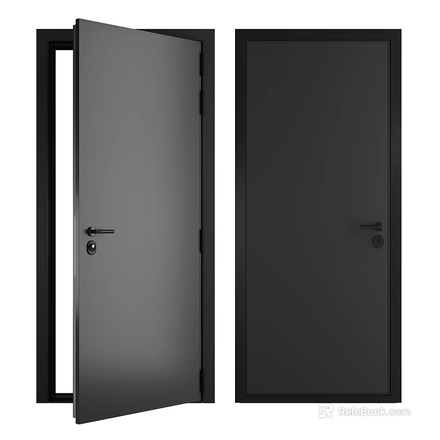 Contemporary Swing Door With Matte Black Surface And Durable Metal Hardware 3d model 