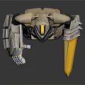 Yellow And Black Robot Character With Armor Shield Claws And Horns