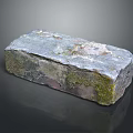 Moss Covered Rectangular Stone With Textured Surface And Color Variations On Dark Background 3d model