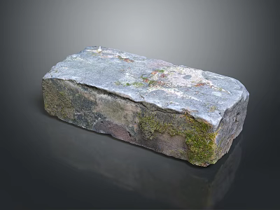 Moss Covered Rectangular Stone With Textured Surface And Color Variations On Dark Background 3d model