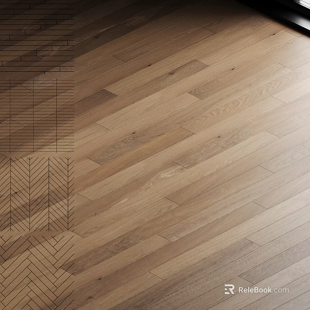 Natural Oak Wooden Floor With Herringbone Pattern And Smooth Surface Finish 3d model