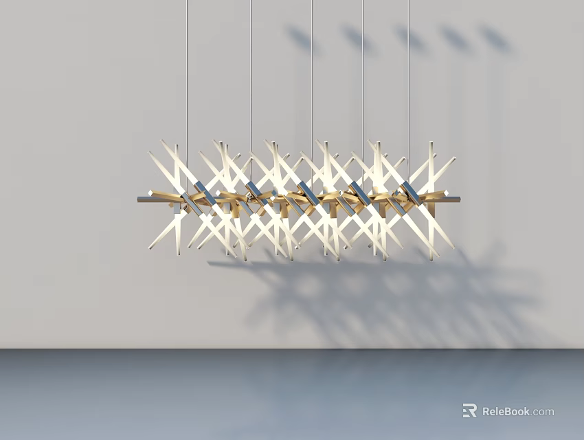 Modern Geometric Chandelier Interior With Metallic Spike Design Gold White Finish And Shadow Effect 3d model 