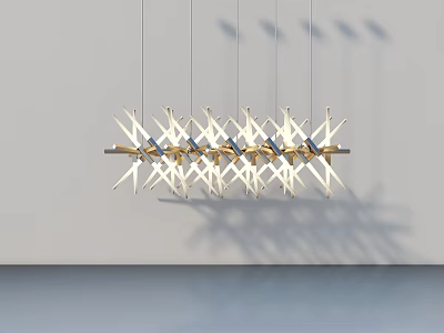 Modern Geometric Chandelier Interior With Metallic Spike Design Gold White Finish And Shadow Effect 3d model