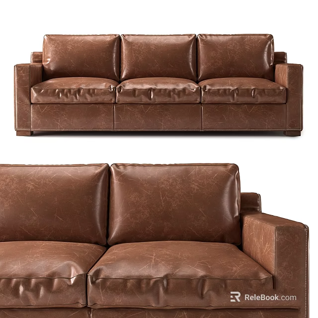 Classic Brown Leather Two Seater Sofa With Comfortable Design And Stitching Details 3d model