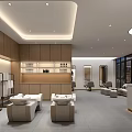 Modern Beauty Salon Interior With Comfortable Seats Display Shelves Reception Desk And Soft Lighting