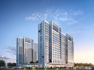 Modern High Rise Residential Building Exterior With Glass Windows And Ground Floor Entrance 3d model