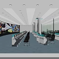 Modern Security Control Room Interior With Multiple Monitors Workstations Ergonomic Chairs And Ceiling Lights 3d model