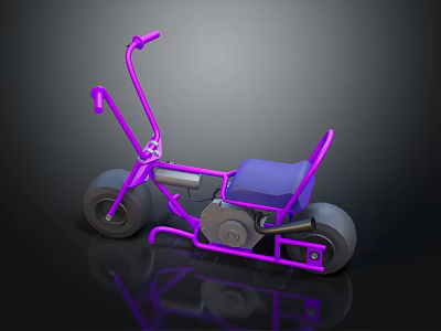 Purple Frame Tricycle With Blue Seat And Wheels On Dark Reflective Surface 3d model