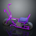 Purple Frame Tricycle With Blue Seat And Wheels On Dark Reflective Surface