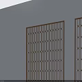 Hinged Doors with Grid Design and Modern Geometric Pattern in Brown Frame 3d model