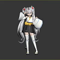 Cute Kid Cartoon Character In Japanese Outfit With Tiger Ears Yellow Belt And Gray Hair