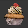 Delicious Cupcake With Swirled Frosting Fresh Strawberry And Colorful Sprinkles