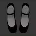 Women's Black Leather Shoes with Buckle Strap and Chunky Block Heel Design
