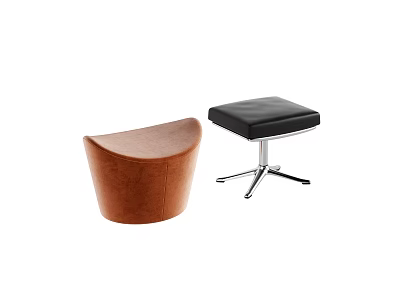 Brown And Black Leather Sofa Stools With Modern Design And Metal Base 3d model