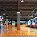 Basketball Gym Interior With Orange Floor Hoops Murals And Natural Light