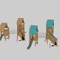 Wooden Playground Structure With Multi Level Design Slides Climbing Frames And Colorful Roofs 3d model