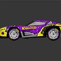 Vibrant Purple And Yellow Race Car With Vitality Logo And Decorative Patterns