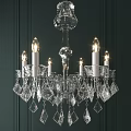 Elegant Crystal Chandelier With Candle Style Bulbs Against Dark Green Wall Background