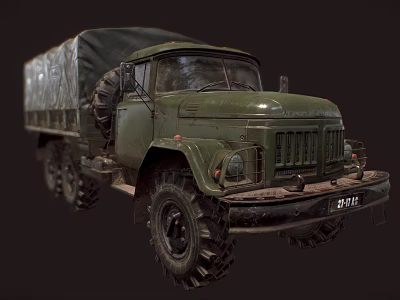Vintage Green Military Truck With Canvas Covered Cargo Bed And Large Off Road Tires 3d model