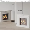 POLIFORM Modern White Fireplace with Burning Flames and Floor Lamp 3d model