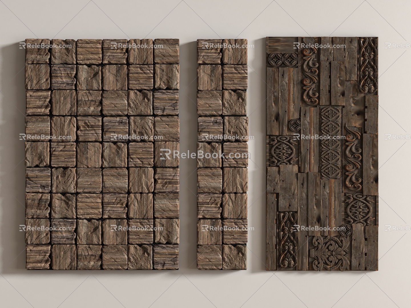 Quiet wood carving wall ornaments pendant decorative painting old wood board 3d model