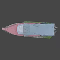 Green and Red Hull Yacht Covered with Tarpaulin on Stands in Grass Area