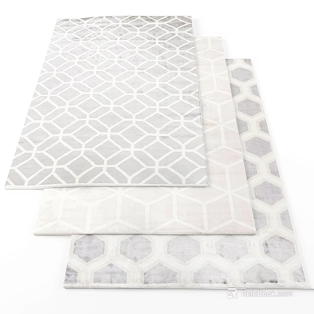 Modern Square Rugs with Geometric Patterns in Gray and White Designs 3d model