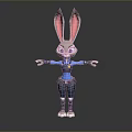 Cartoon Rabbit Character In Blue Police Uniform With Long Ears Arms Outstretched