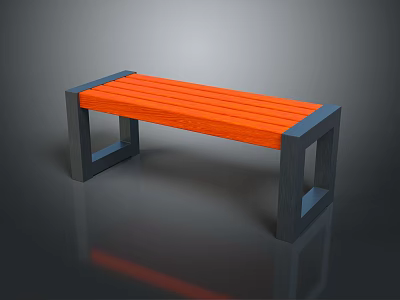 Outdoor Park Bench With Orange Wooden Slats And Gray Metal Frame In Natural Setting 3d model