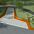 Park Landscape Design With Orange Pathway Steps Green Grass And Surrounding Trees 3d model