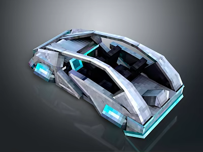 Futuristic Concept Car With Geometric Design Transparent Panels And Blue Lights 3d model
