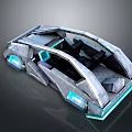 Futuristic Concept Car With Geometric Design Transparent Panels And Blue Lights