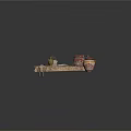 Wooden Plank Platform With Basket Blackboard Paper Wicker Basket Small Potted Plant Red Buckets