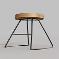 Modern Round Bar Stool With Wooden Seat And Black Curved Metal Legs Design