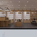 Spacious Modern Specialty Store Interior With Wooden Shelves Product Displays And Lighting