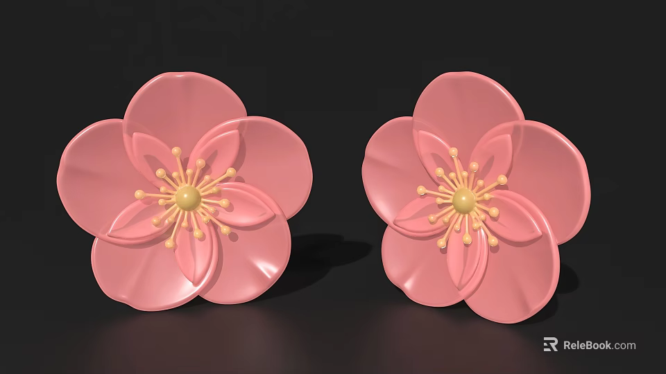 Pink Cherry Blossom Decorative Ornament Set with Yellow Stamens for Home Decor 3d model 